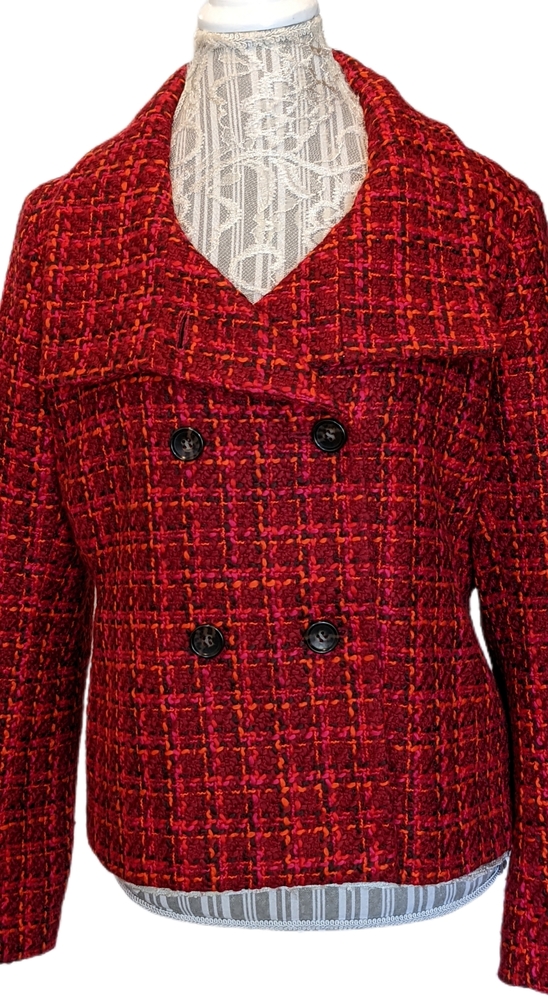 Talbot Tweed Jacket Blazer SZ 14P Red Black Short Peacoat